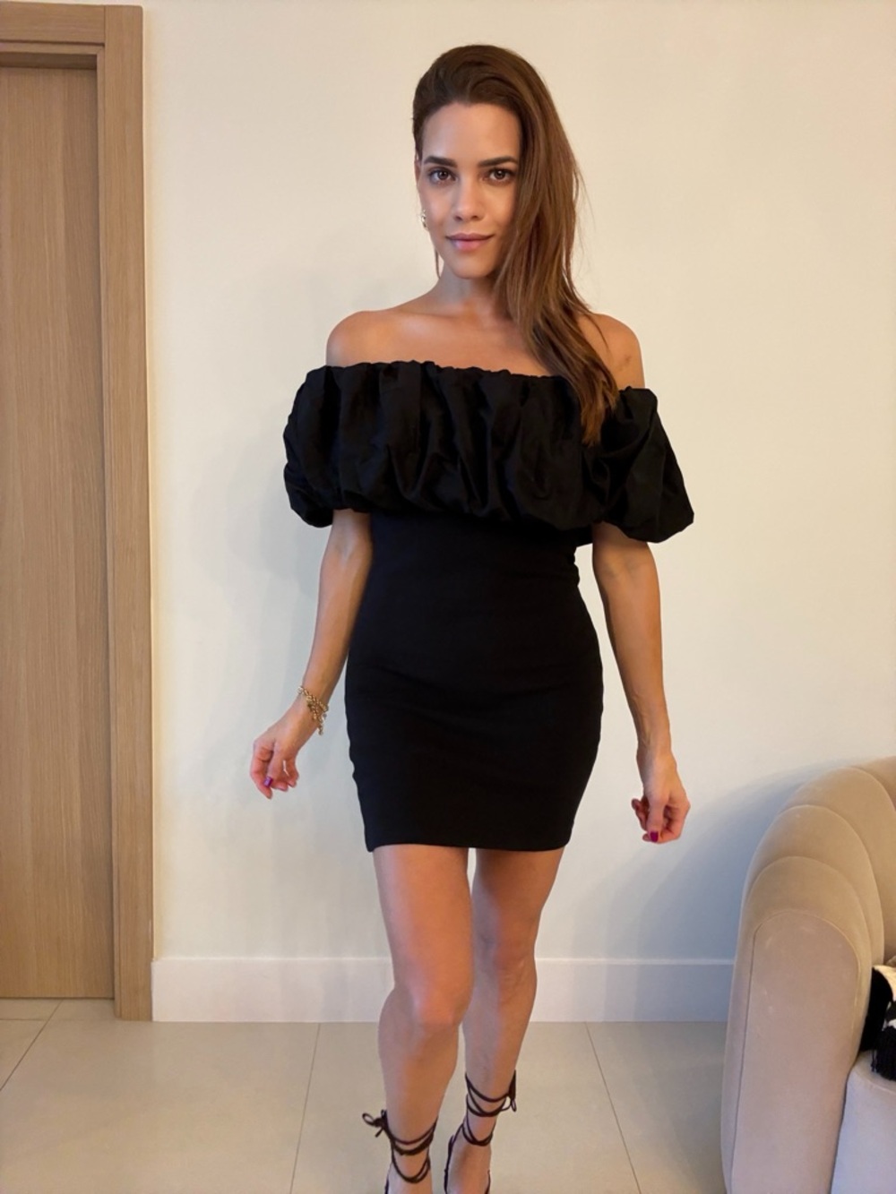 Zara Black Off-Shoulder Ruffle Mini Dress